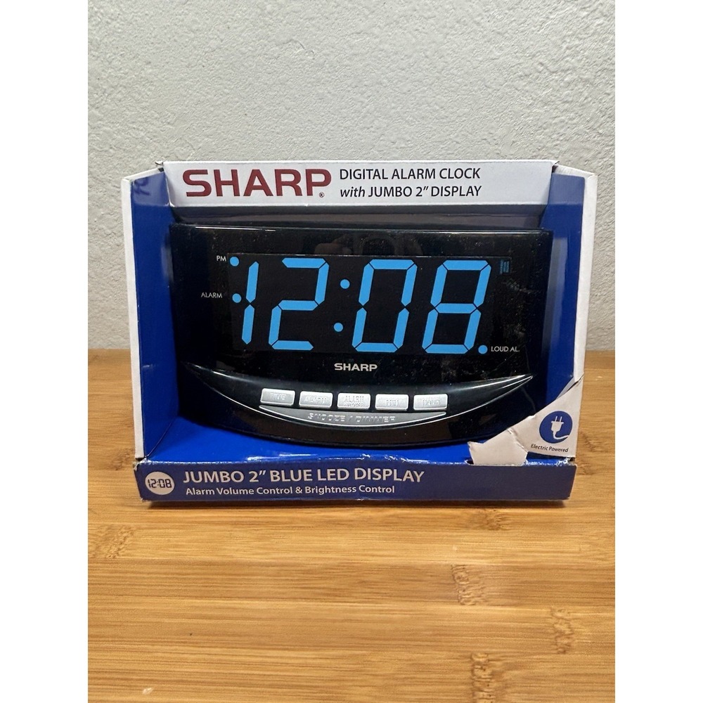 SHARP Easy to See Alarm Clock with Jumbo 2" Numbers - Bright Blue LED Display
